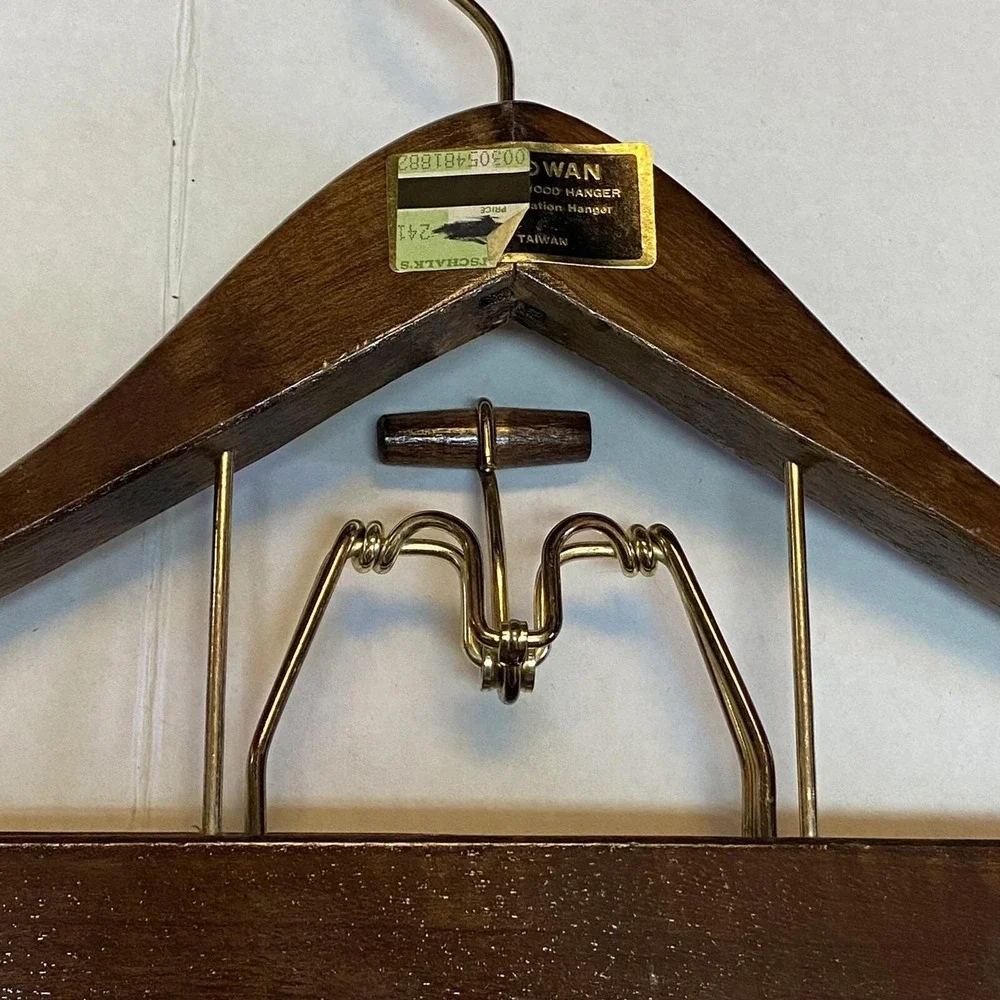 Vintage Wooden Metal Suit Hangers Mid Century Modern Lot of 3 Made in Taiwan
